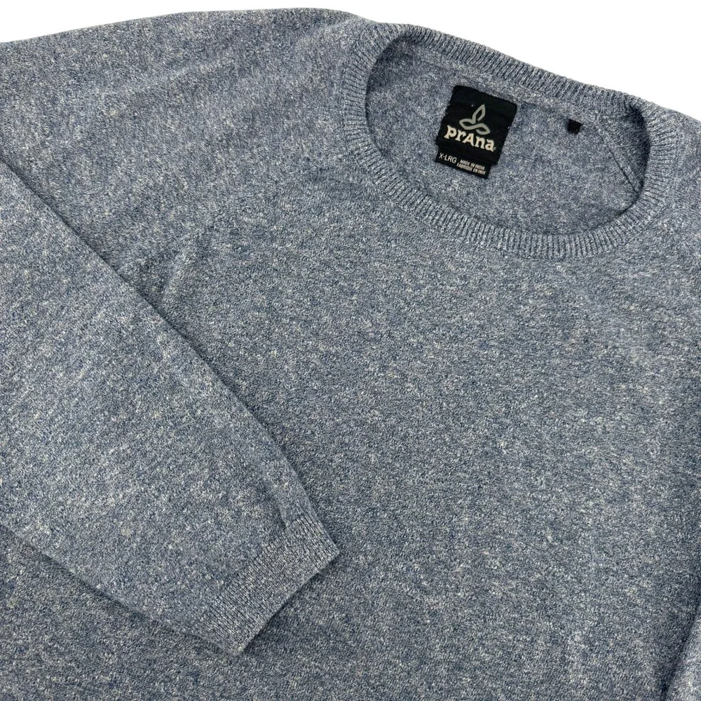 prAna Crewneck Sweater Mens XL Blue Heather Organic‎ Cotton Raglan Long Sleeve